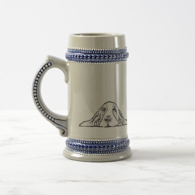 basset hound black white simple puppy dog eyes  beer stein (Left)