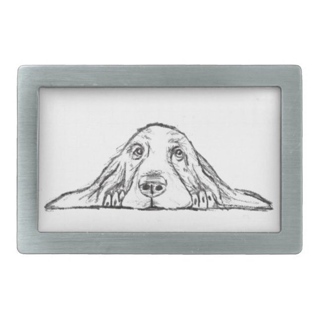 basset hound black white simple puppy dog eyes  belt buckle (Front)