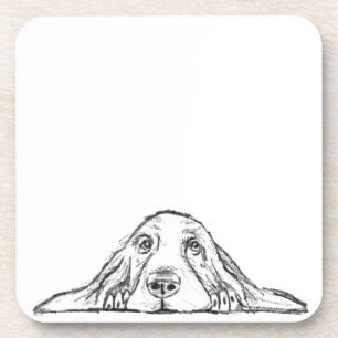 basset hound black white simple puppy dog eyes beverage coaster
