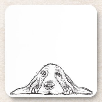 Basset Hound Black White Simple Puppy Dog Eyes  Beverage Coaster by CharmedPix at Zazzle