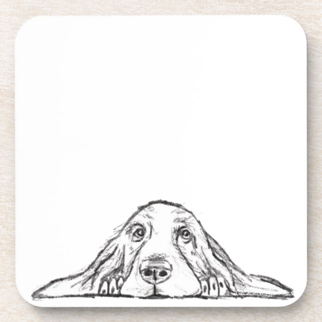 basset hound black white simple puppy dog eyes  beverage coaster (Front)