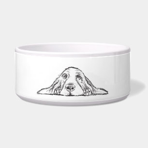 basset hound black white simple puppy dog eyes  bowl