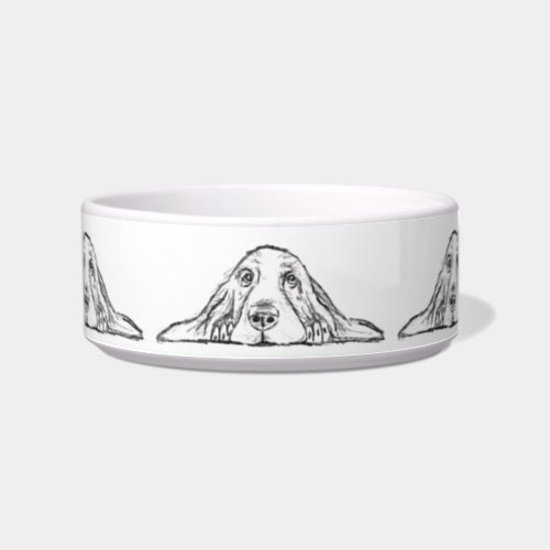 basset hound black white simple puppy dog eyes  bowl