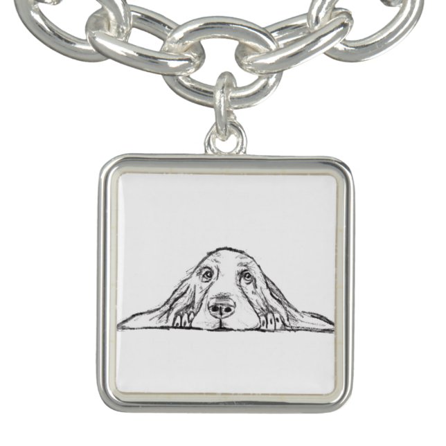 basset hound black white simple puppy dog eyes  bracelet (Design)