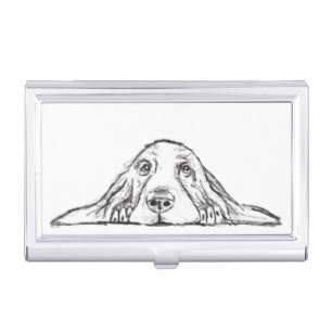 basset hound black white simple puppy dog eyes business card case