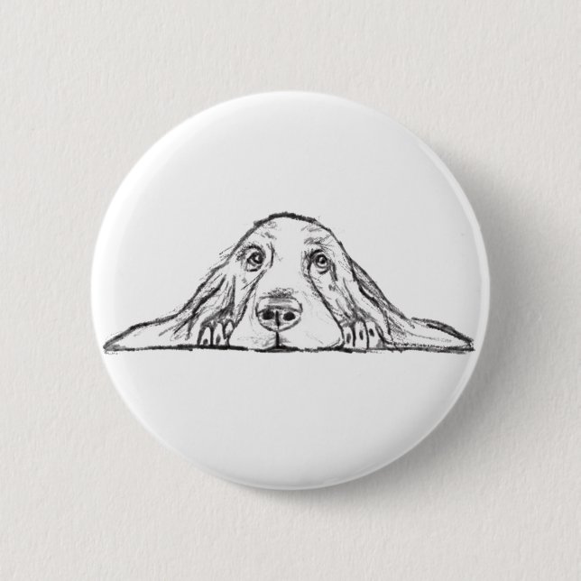 basset hound black white simple puppy dog eyes button (Front)