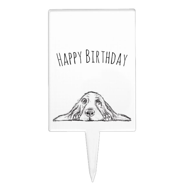 basset hound black white simple puppy dog eyes  cake topper (Front)