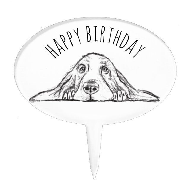 basset hound black white simple puppy dog eyes  cake topper (Front)