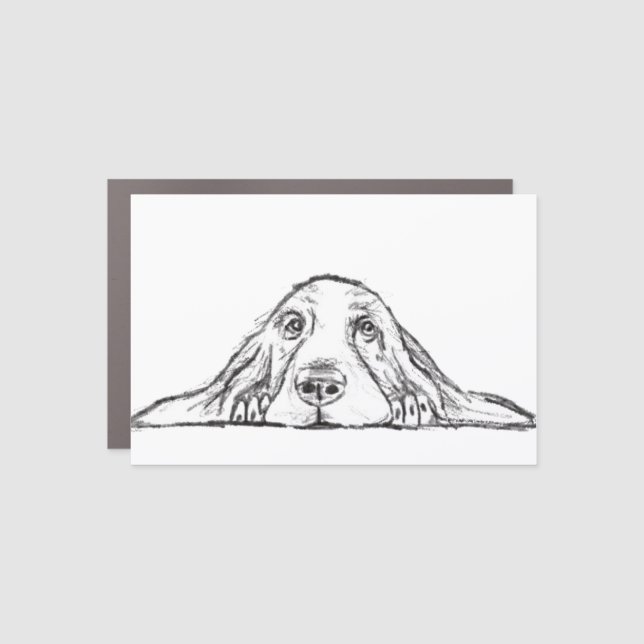 basset hound black white simple puppy dog eyes  car magnet (Front)