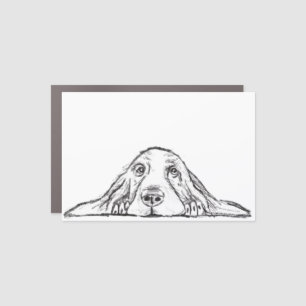 basset hound black white simple puppy dog eyes car magnet