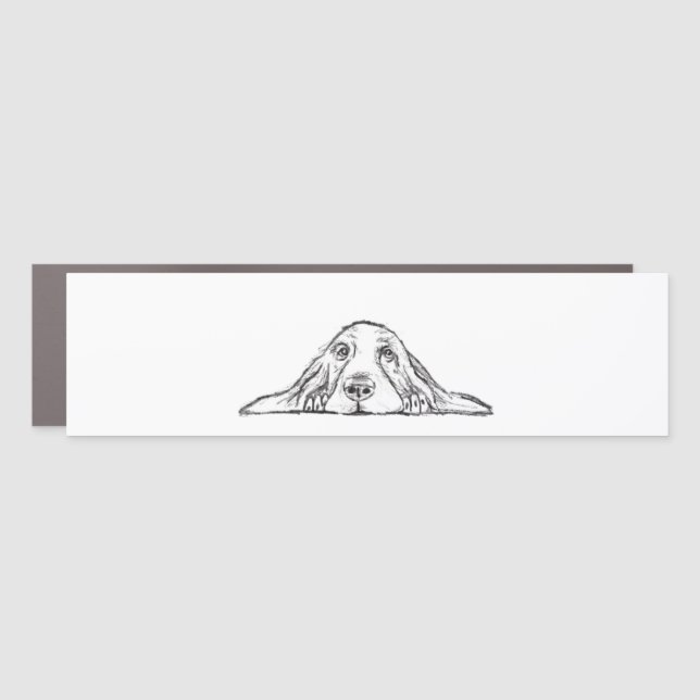 basset hound black white simple puppy dog eyes  car magnet (Front)