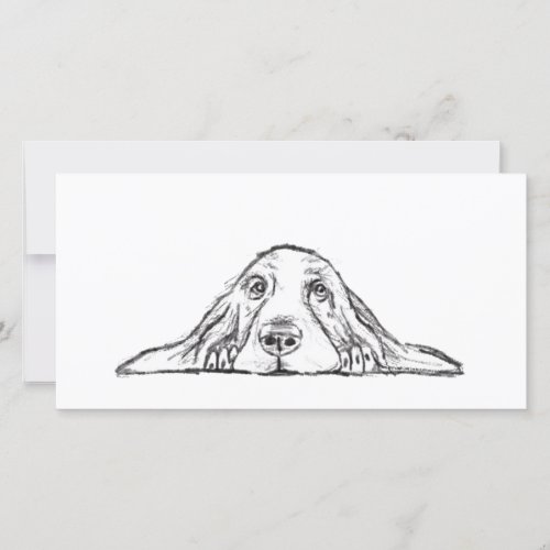 basset hound black white simple puppy dog eyes  card