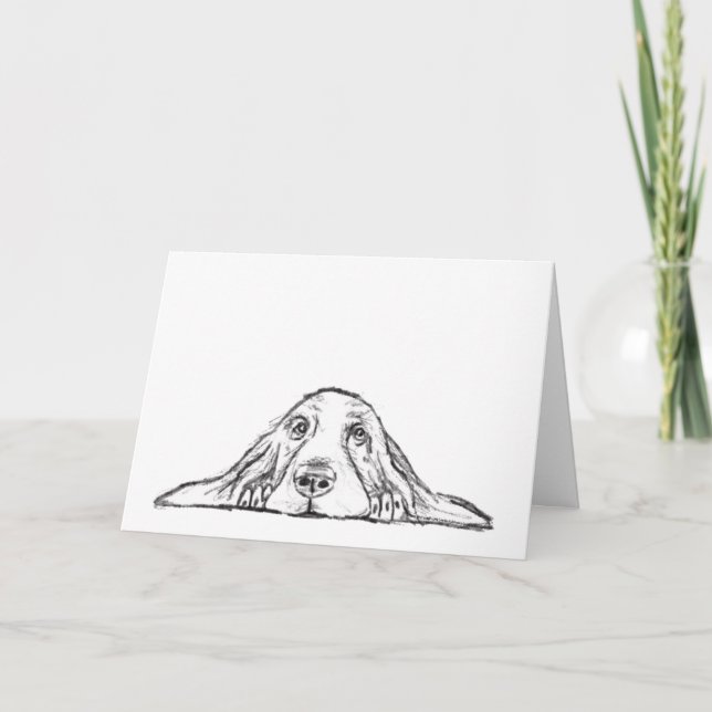 basset hound black white simple puppy dog eyes card (Front)