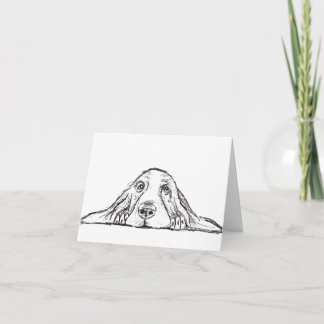 basset hound black white simple puppy dog eyes  card (Front)