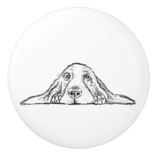 basset hound black white simple puppy dog eyes ceramic knob