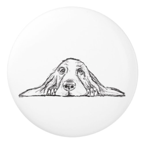 basset hound black white simple puppy dog eyes   ceramic knob