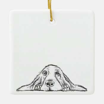 Basset Hound Black White Simple Puppy Dog Eyes   Ceramic Ornament by CharmedPix at Zazzle