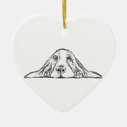 basset hound black white simple puppy dog eyes  ceramic ornament