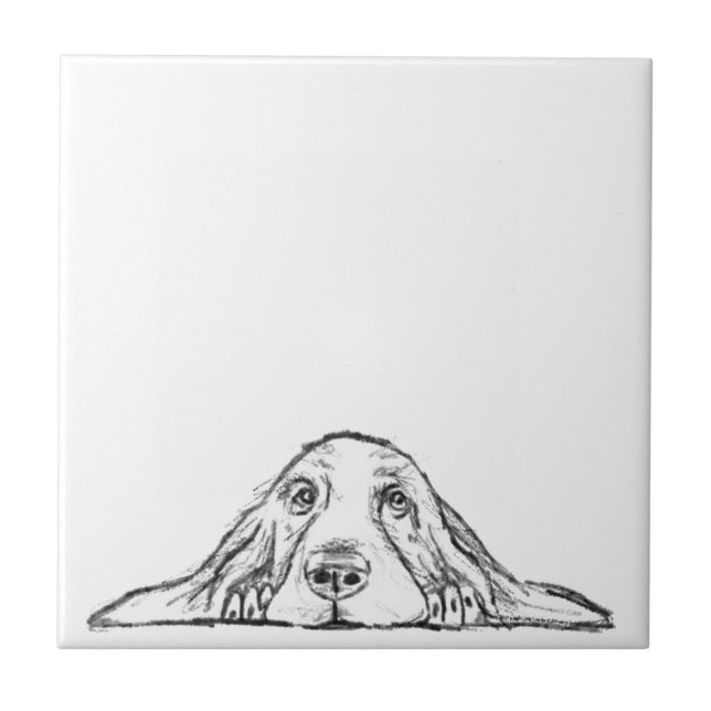 basset hound black white simple puppy dog eyes  ceramic tile (Front)
