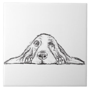 basset hound black white simple puppy dog eyes ceramic tile