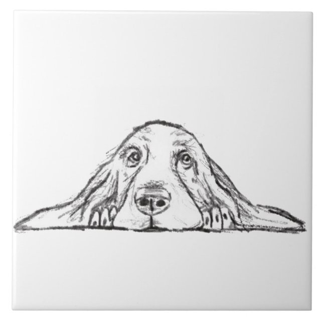 basset hound black white simple puppy dog eyes  ceramic tile (Front)