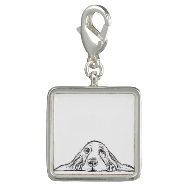 basset hound black white simple puppy dog eyes  charm (Front)