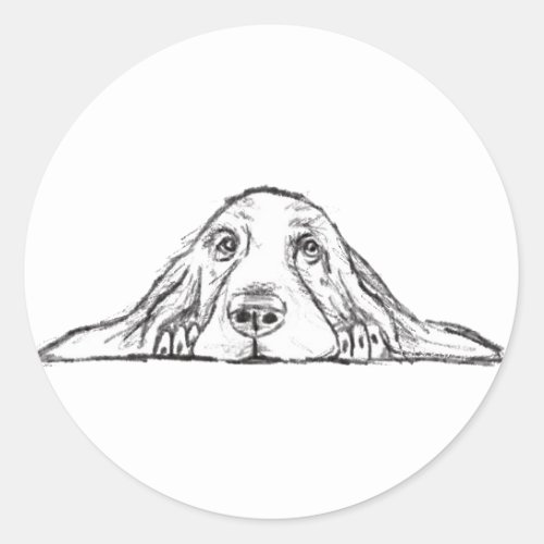 basset hound black white simple puppy dog eyes  classic round sticker