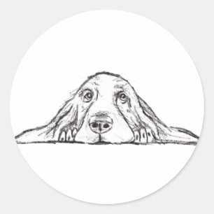 basset hound black white simple puppy dog eyes classic round sticker