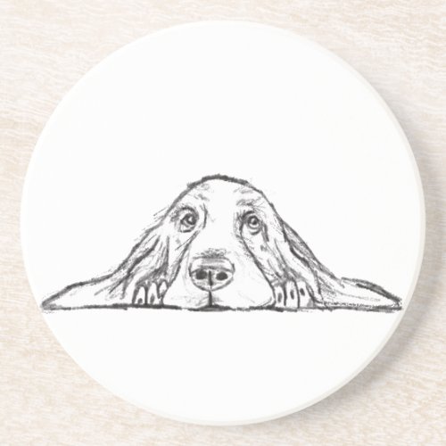 basset hound black white simple puppy dog eyes  coaster