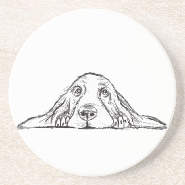 basset hound black white simple puppy dog eyes  coaster (Front)