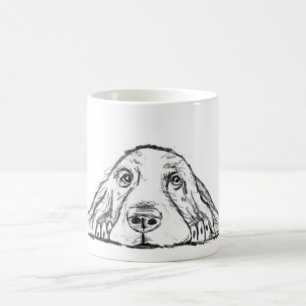 basset hound black white simple puppy dog eyes coffee mug