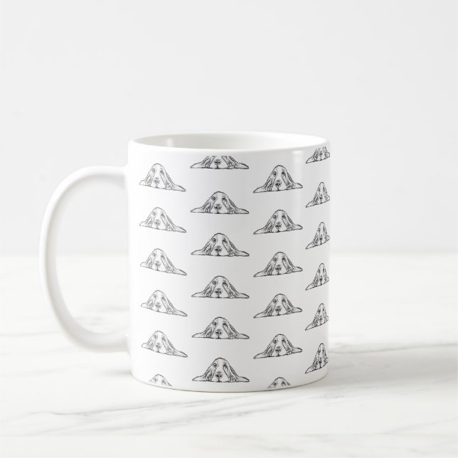 basset hound black white simple puppy dog eyes  coffee mug (Left)
