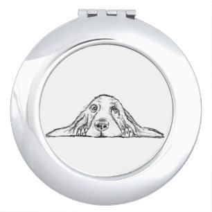 basset hound black white simple puppy dog eyes compact mirror