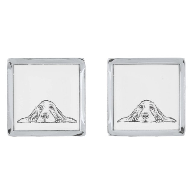 basset hound black white simple puppy dog eyes  cufflinks (Front)