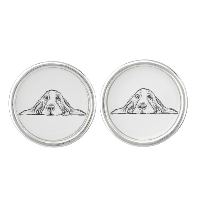 basset hound black white simple puppy dog eyes cufflinks (Front)