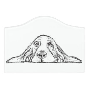 basset hound black white simple puppy dog eyes door sign