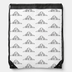 basset hound black white simple puppy dog eyes  drawstring bag