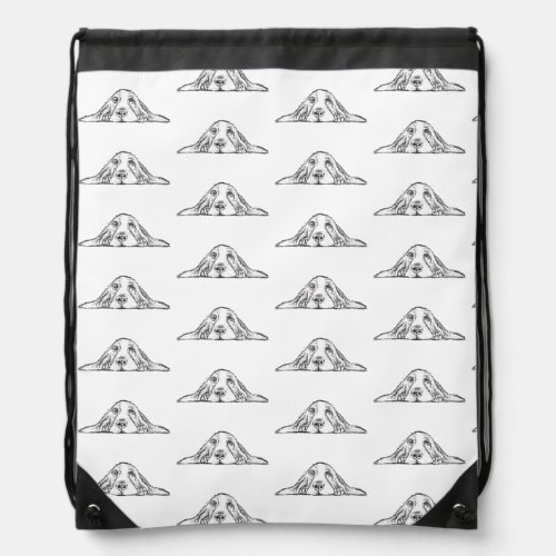 basset hound black white simple puppy dog eyes  drawstring bag