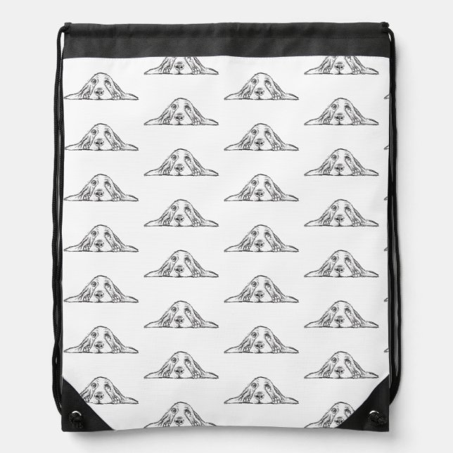 basset hound black white simple puppy dog eyes  drawstring bag (Front)
