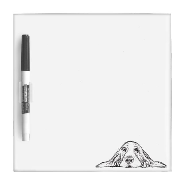 basset hound black white simple puppy dog eyes  dry erase board (Front)