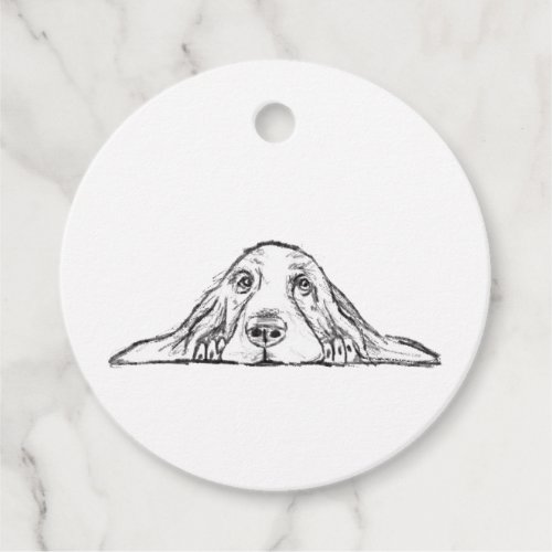 basset hound black white simple puppy dog eyes  favor tags