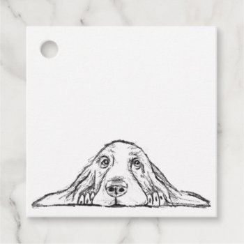 Basset Hound Black White Simple Puppy Dog Eyes  Favor Tags by CharmedPix at Zazzle