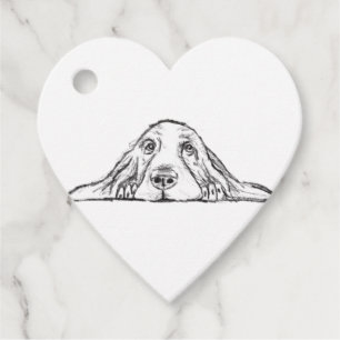 basset hound black white simple puppy dog eyes favor tags