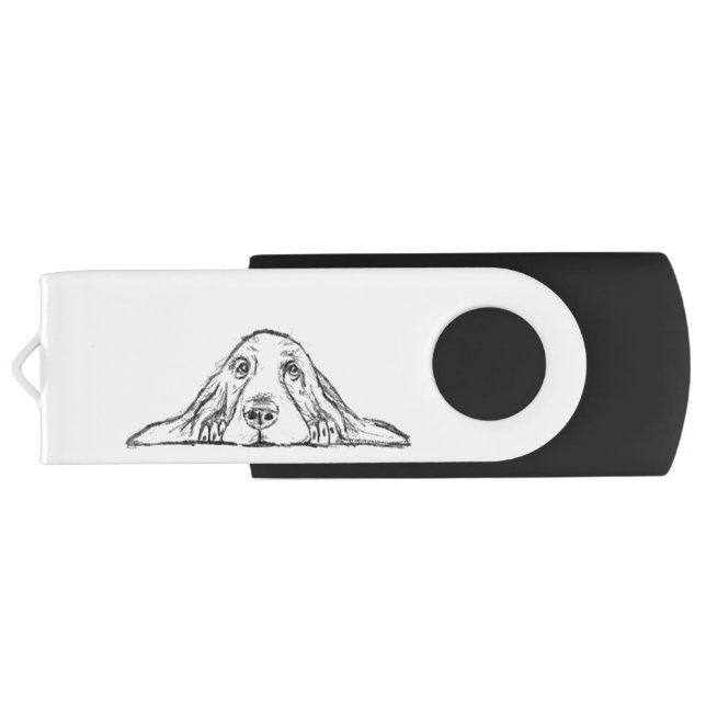 basset hound black white simple puppy dog eyes  flash drive (Back)