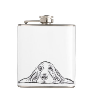 basset hound black white simple puppy dog eyes  flask