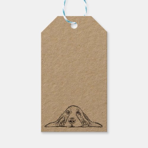 basset hound black white simple puppy dog eyes  gift tags