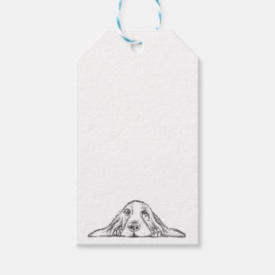 basset hound black white simple puppy dog eyes gift tags