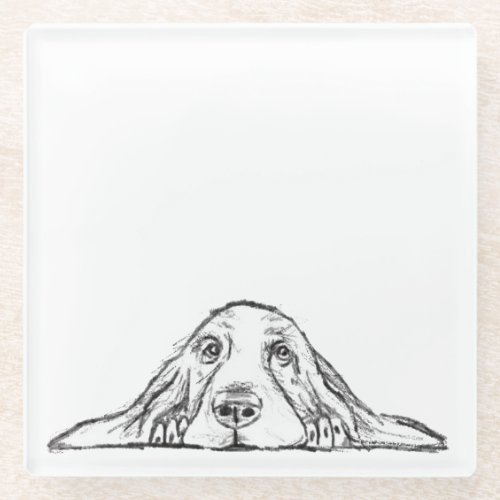 basset hound black white simple puppy dog eyes  glass coaster