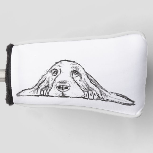 basset hound black white simple puppy dog eyes  golf head cover (Front)