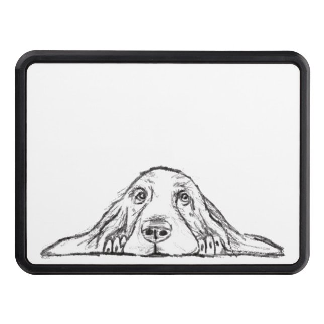 basset hound black white simple puppy dog eyes  hitch cover (Front)